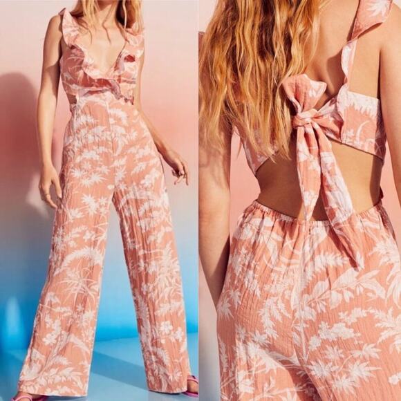 H&M concious choice‎ ruffle cutout open back orange jumpsuit size XXL - Picture 1 of 11
